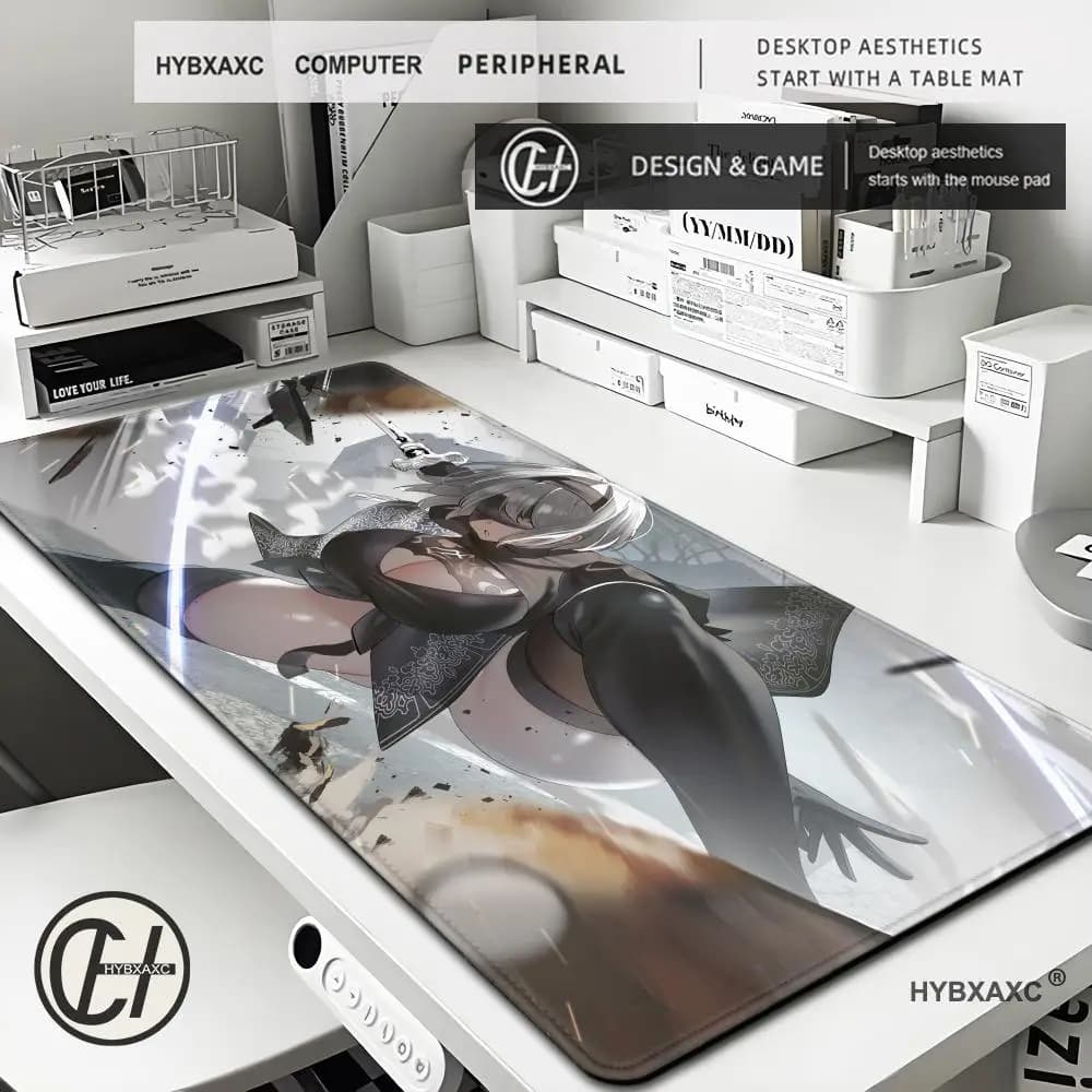 Anime Girl Nier Automata 2B Tappetino per mouse per laptop 80x30CM Tappetini per tastiera XXL Tappetini per mouse da gioco Tappetino per scrivania antiscivolo in gomma Kawaii
