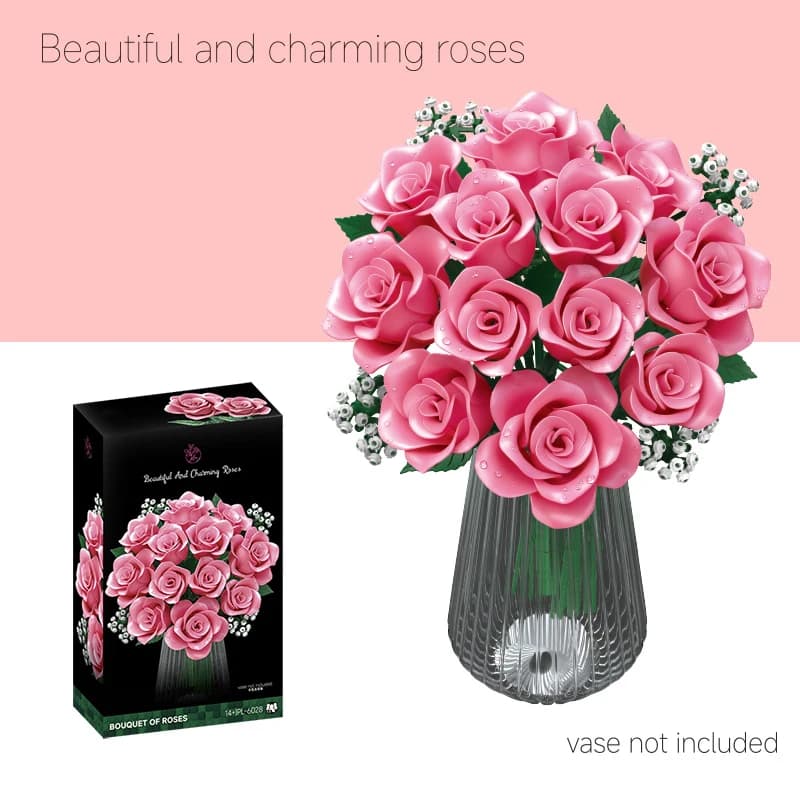 DIY Building Blocks Rose Flower Pot Bricks Bouquet Model Kit Mother's Day Valentine's Day Gift Women Mom Home Desk Decor