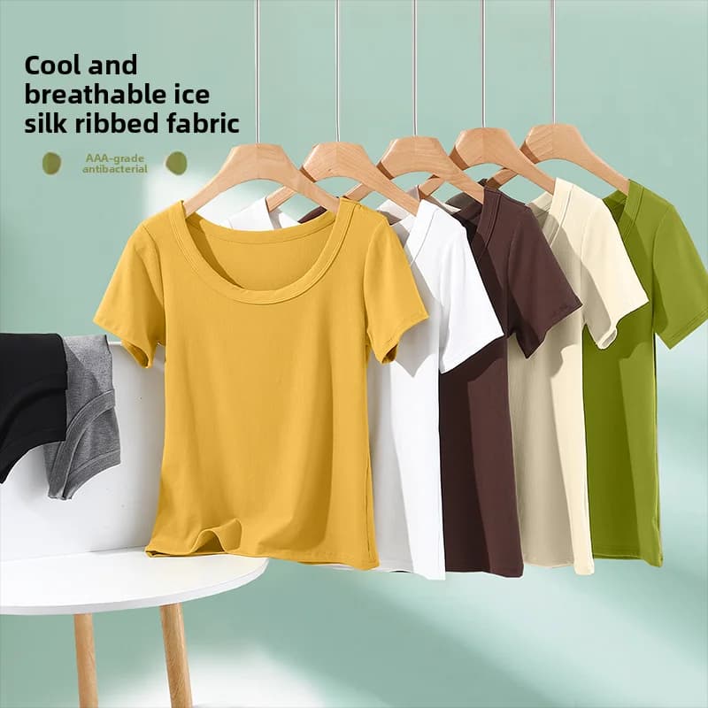 Summer Outfit Thin Short Sleeve round Neck Modal Women's T-shirt Slimming Effect Base Shirt Inner Wear Commute Style Top