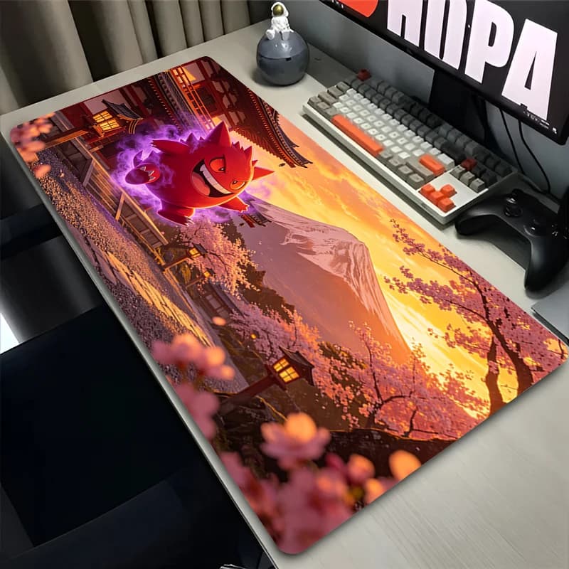 Tappetini per Mouse Anime Pokemon Gengar, Accessori da Gaming con Stampa HD, Tappetino da Scrivania Esteso con Bordo Bloccato