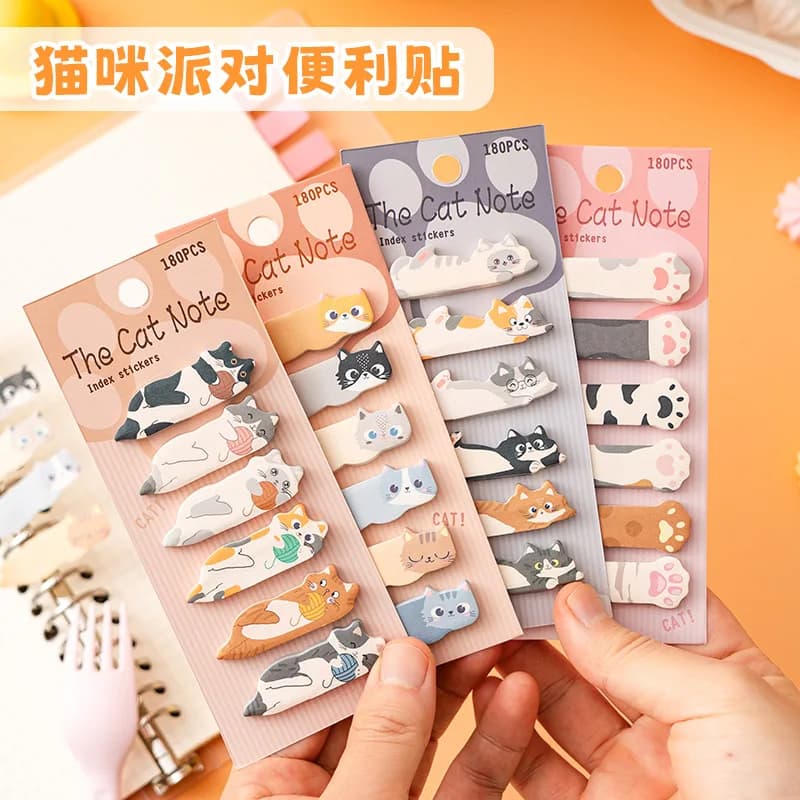 180 Foglietti Adesivi Kawaii a Forma di Gatto, Segnapagina Carini per Planner e Lettura
