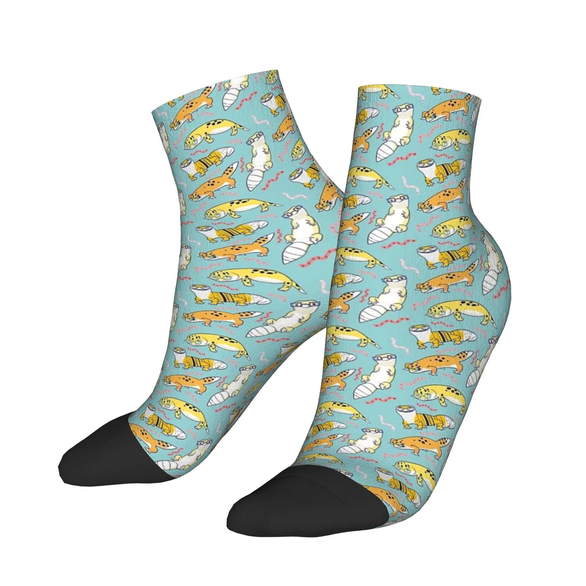Geco leopardo giallo Calzini con motivo animale simpatico cartone animato giallo e verde Calze Harajuku Calzini per tutte le stagioni per regali unisex