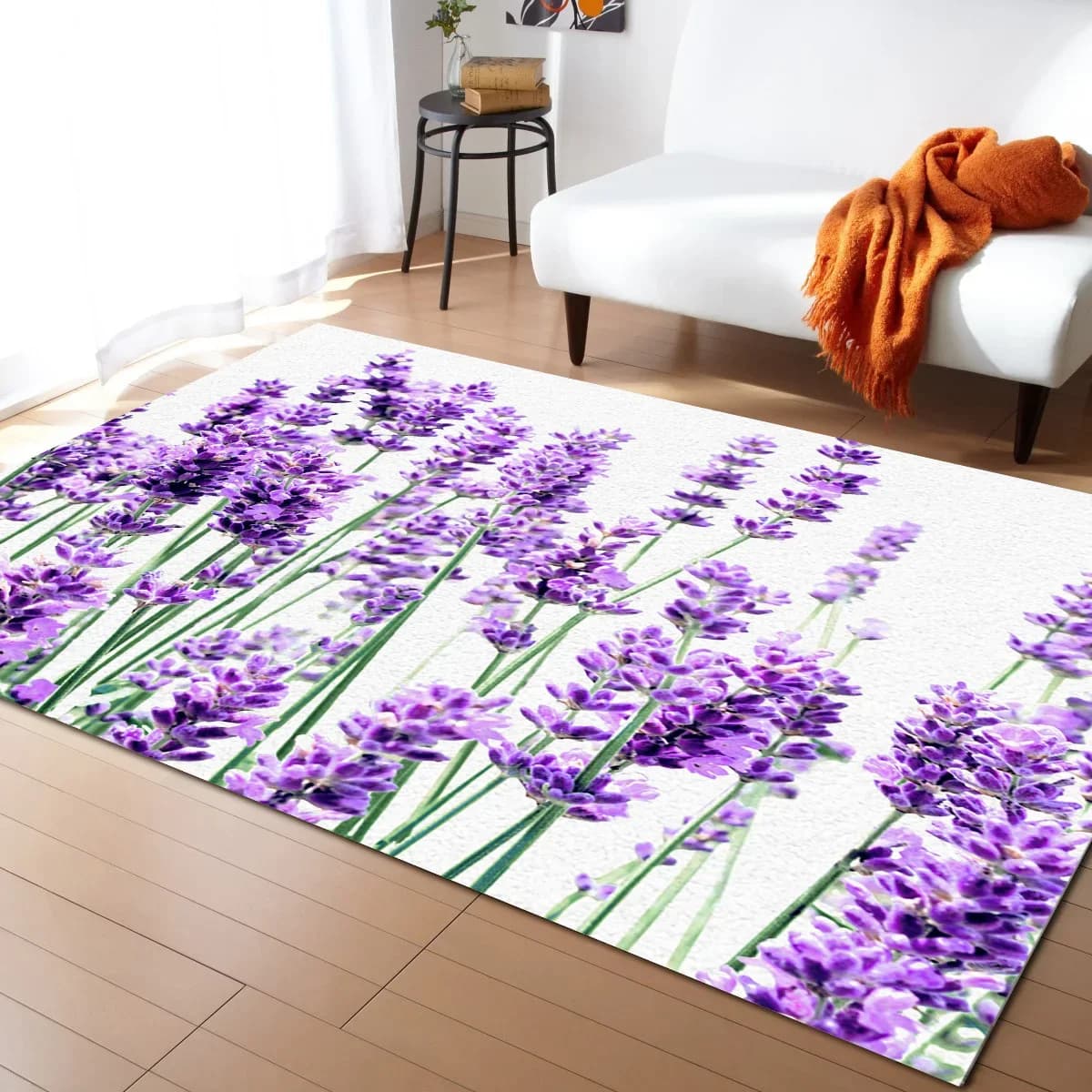 Tappeti rustici con fiori lilla viola e piante di lavanda per camera da letto, soggiorno, pavimento moderno per la casa, grande tappeto antiscivolo per porta d'ingresso