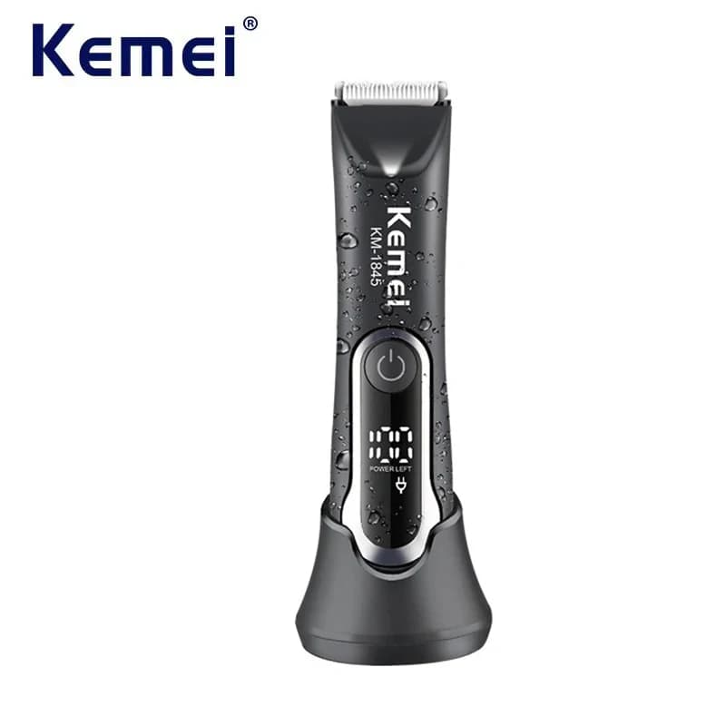 Rasoio Elettrico Kemei per Uomo, Trimmer per Peli Pubici e del Corpo, Impermeabile, Kit per Igiene Intima con Lama in Ceramica