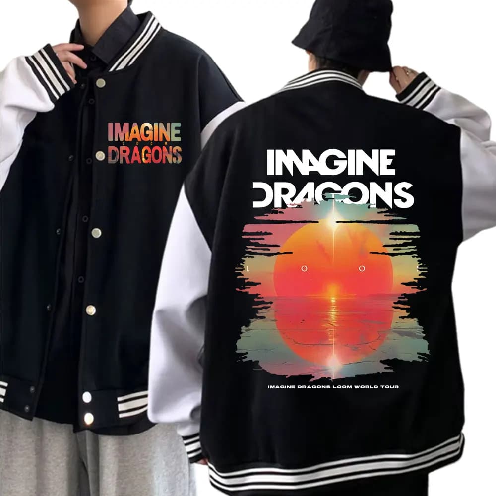 Imagine Dragons Loom World Tour 2025 Baseball Uniform Hoodie Jacket Unisex Harajuku Baseball Jacket Coat Tops
