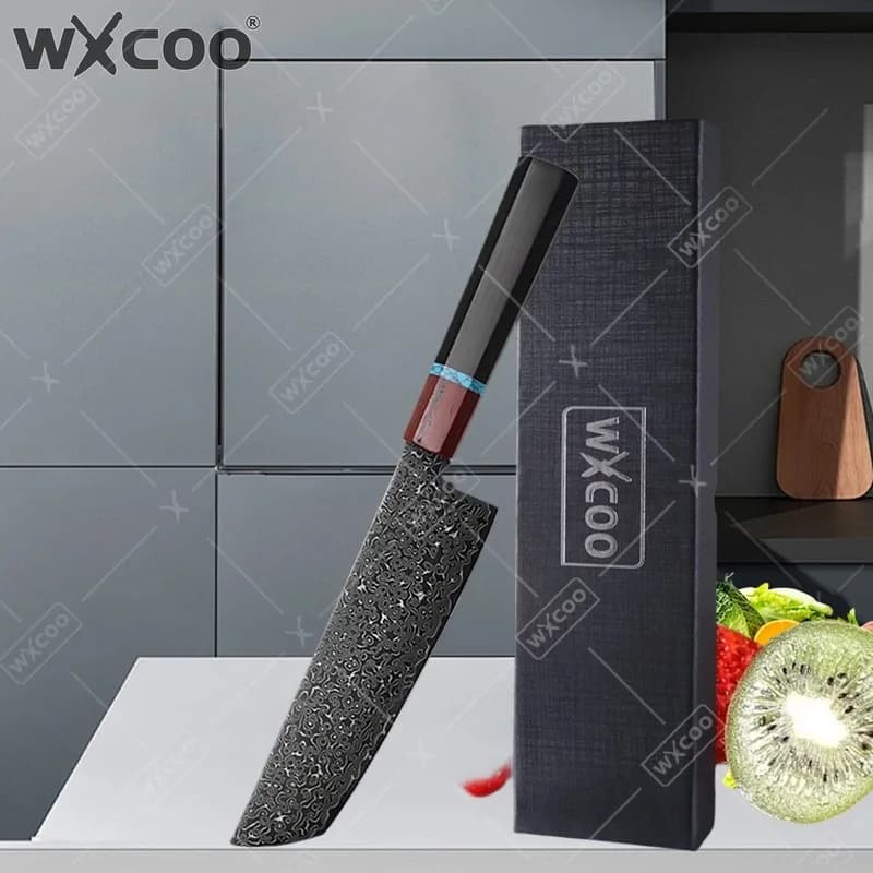 Coltello da Cucina WXCOO in Acciaio Damascato, Coltello per Affettare Frutta e Verdura, Coltelli da Chef Giapponesi Forgiati a Mano, Utensili per Cucina e BBQ
