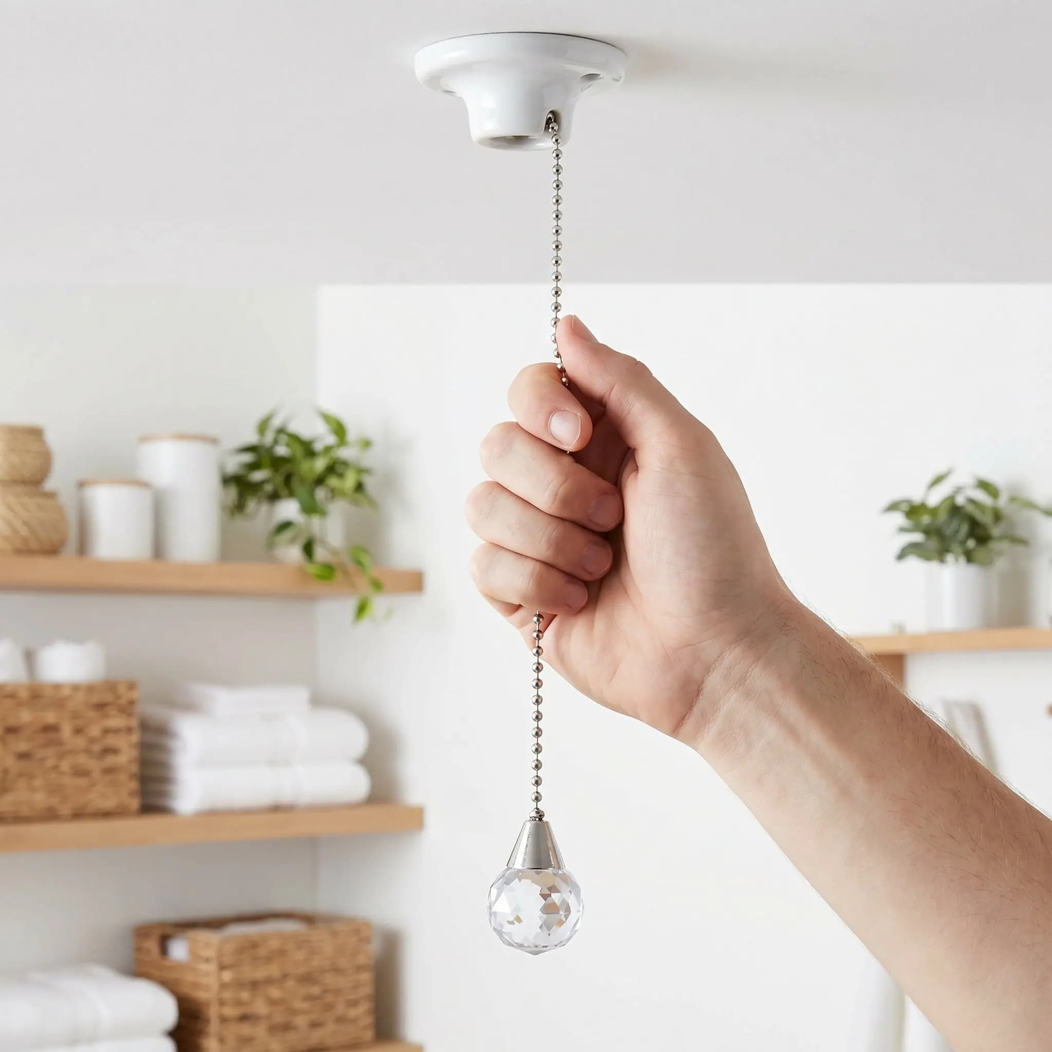 2Pcs Ceiling Fan Pull Chain Extension Silver Crystal Prism Ball Decorative Accent Smooth Metal Fan Chain Extender for Light