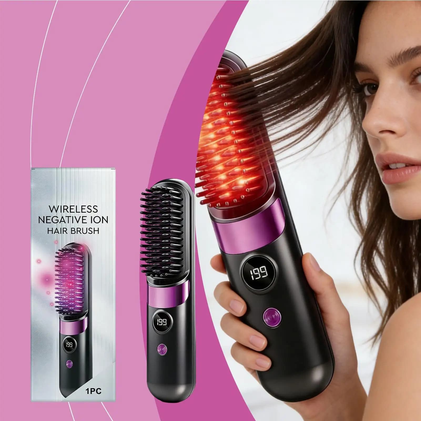 Smooth brush for hair, Mini comb Ionico Caldo, Leaching plate to Negative ions, Brush Hairs