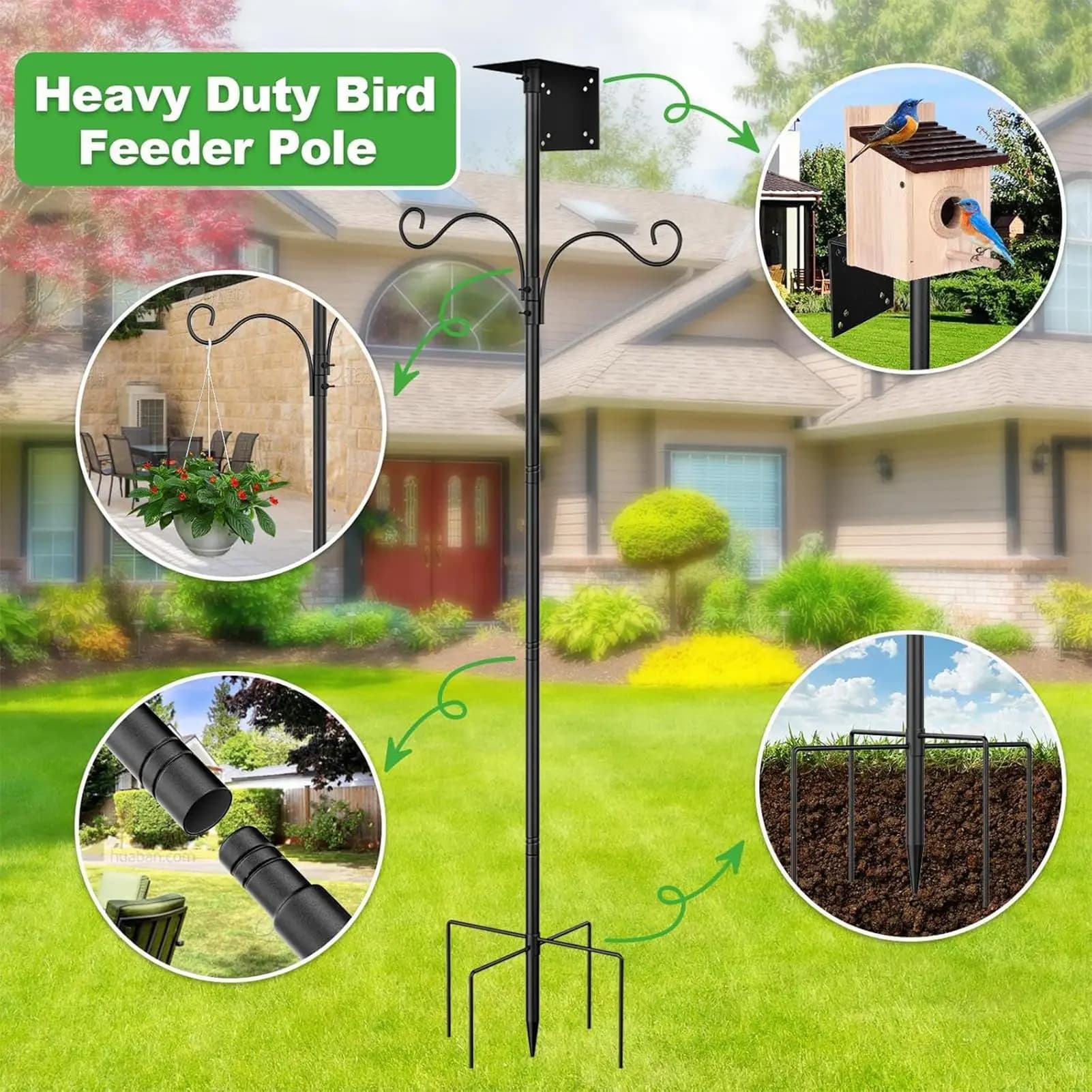 Bird House Pole Heavy Duty Bird House Pole Mount Kit Adjustable Height Birdhouse Mounting Post Support Rod For Wind Chimes