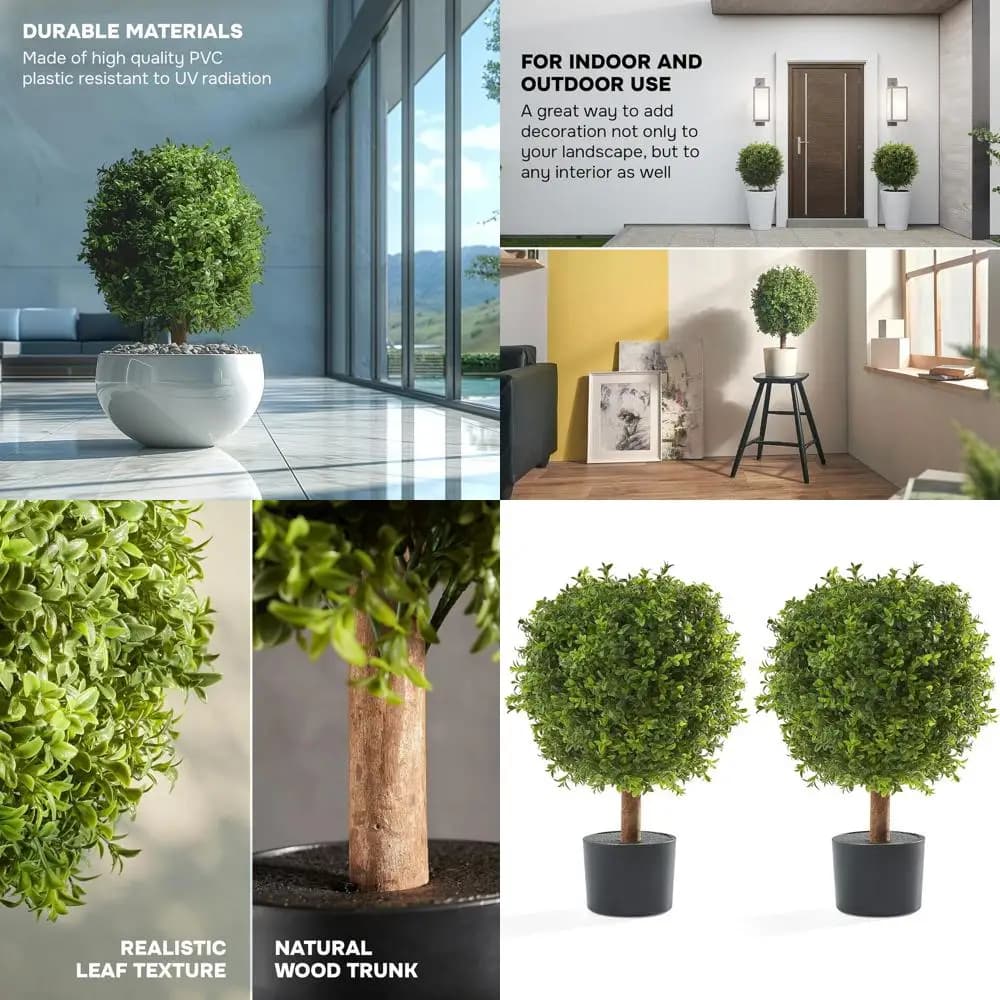 Set of 60 cm High Artificial Bosso Trees - Interior and Exterior Decoration for Home or Office