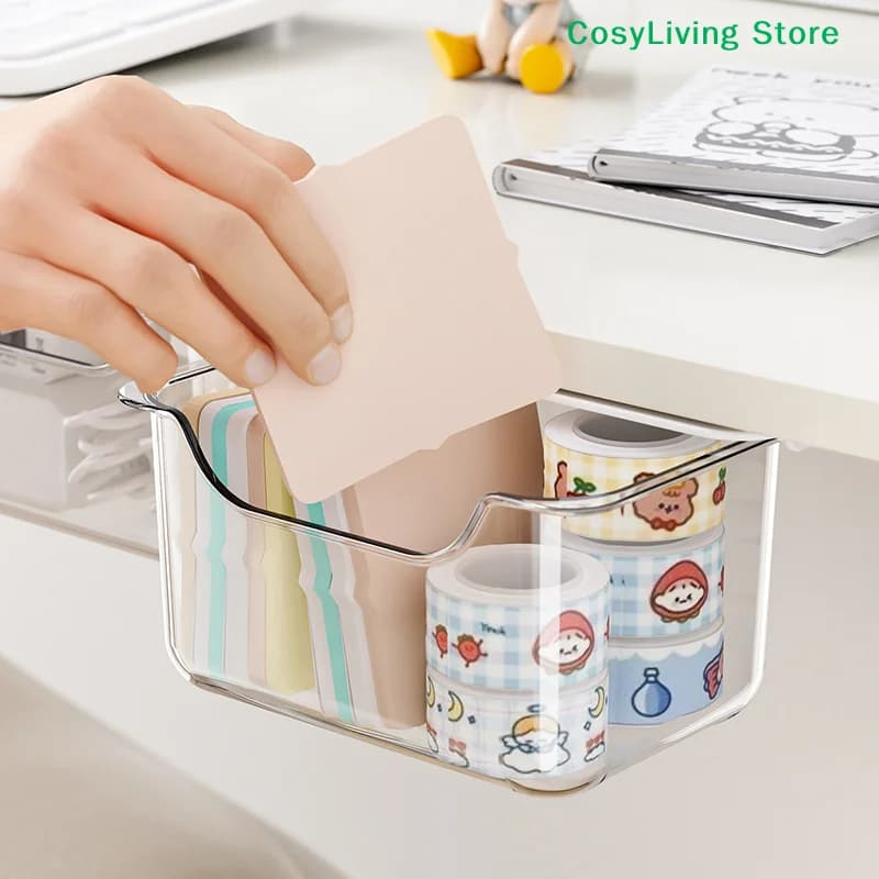 Scatola portaoggetti trasparente estraibile, stile cassetto, per applicazione di cotone struccante sotto il mobiletto a specchio del bagno