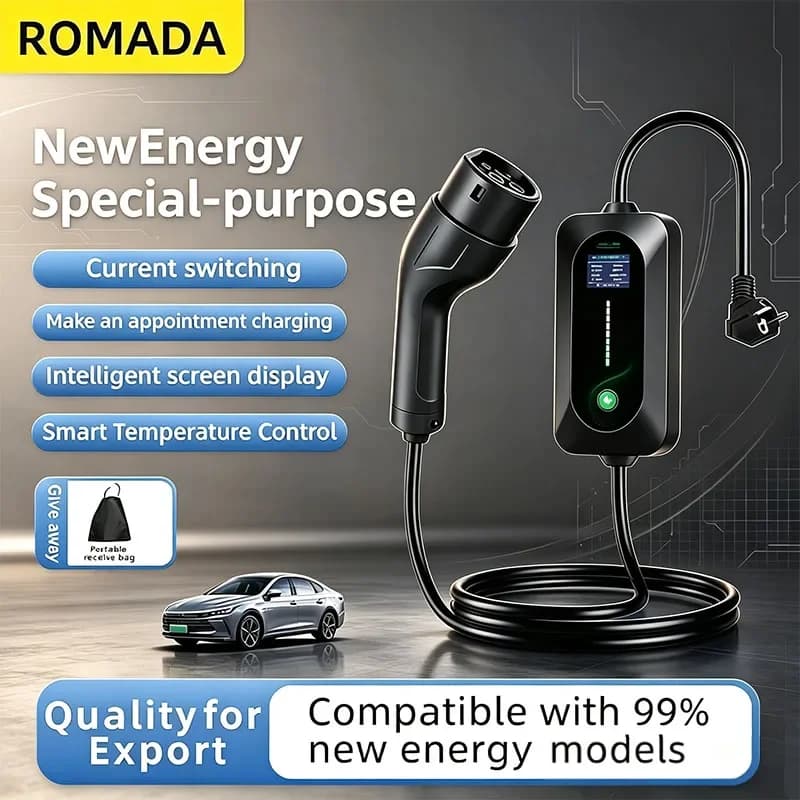 ROMODA 3.5KW 7KW Portable EV Charger 5M 10M Cable Type2 IEC62196 Connector 16A 32A 1Phase Wallbox Charging for Electric Vehicle