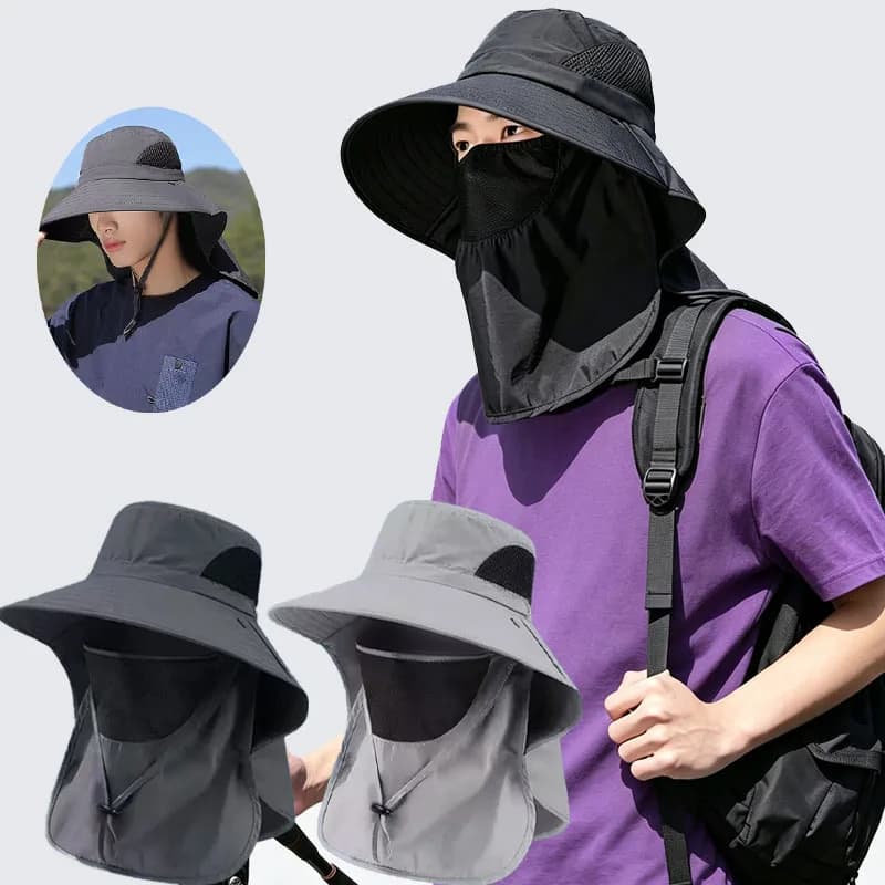 1Pc/2Pcs 1pc Unisex Plain Color Sun Protection Hiking Outdoor Neck Cover Wide Brim Fishing Sun Hat, Suitable For Daily Outing