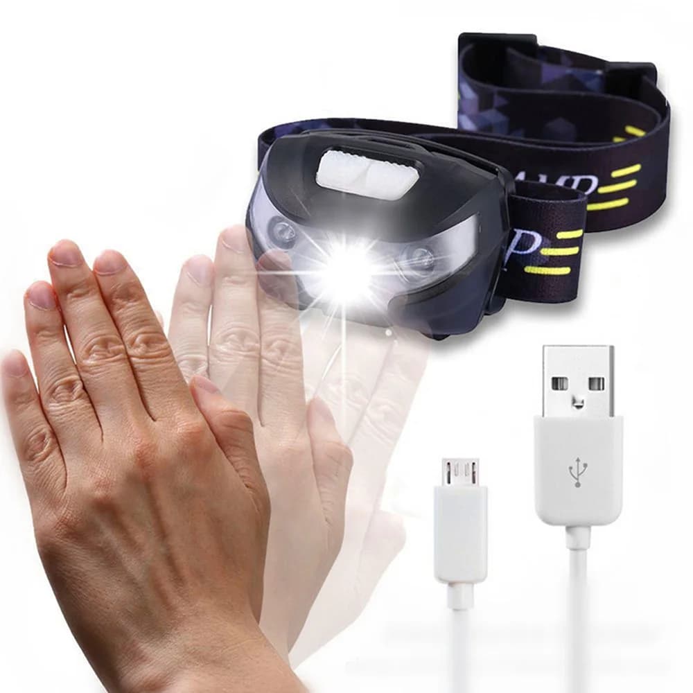 ZK20 4000LM Mini lampada frontale a LED ricaricabile Sensore di movimento del corpo Lampada da testa per bicicletta Torcia da campeggio esterna