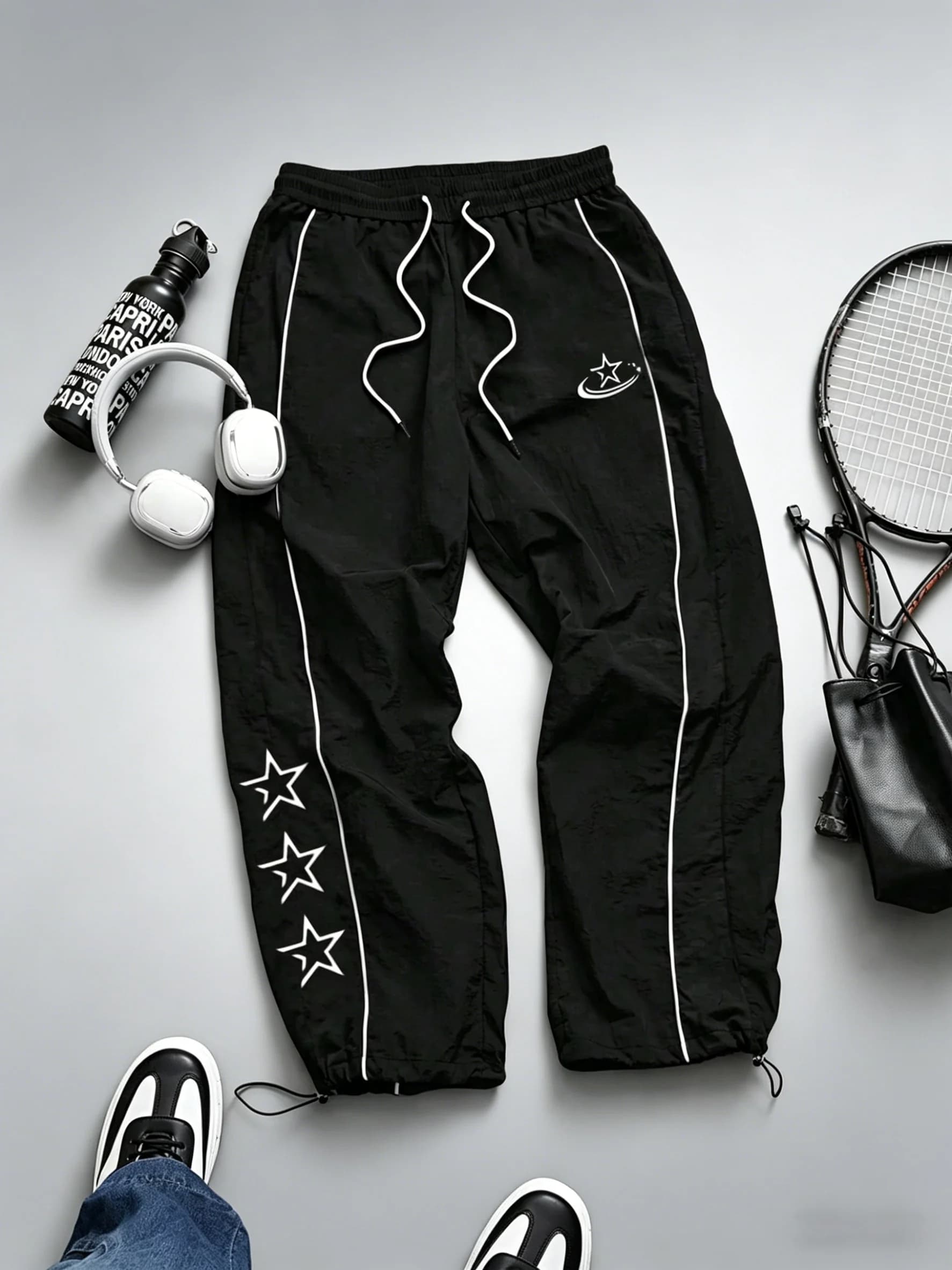 Pantaloni Sportivi da Uomo con Stampa a Stelle e Righe Verticali, Leggeri con Coulisse, per Palestra, Streetwear e Corsa, Primavera Estate