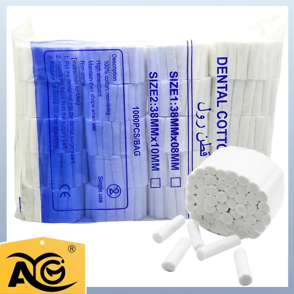 AG 1000 Pezzi/20 Rotoli di Cotone Dentale Monouso, Materiale Medico per Sbiancamento e Pulizia dei Denti, Assorbente per Odontoiatria