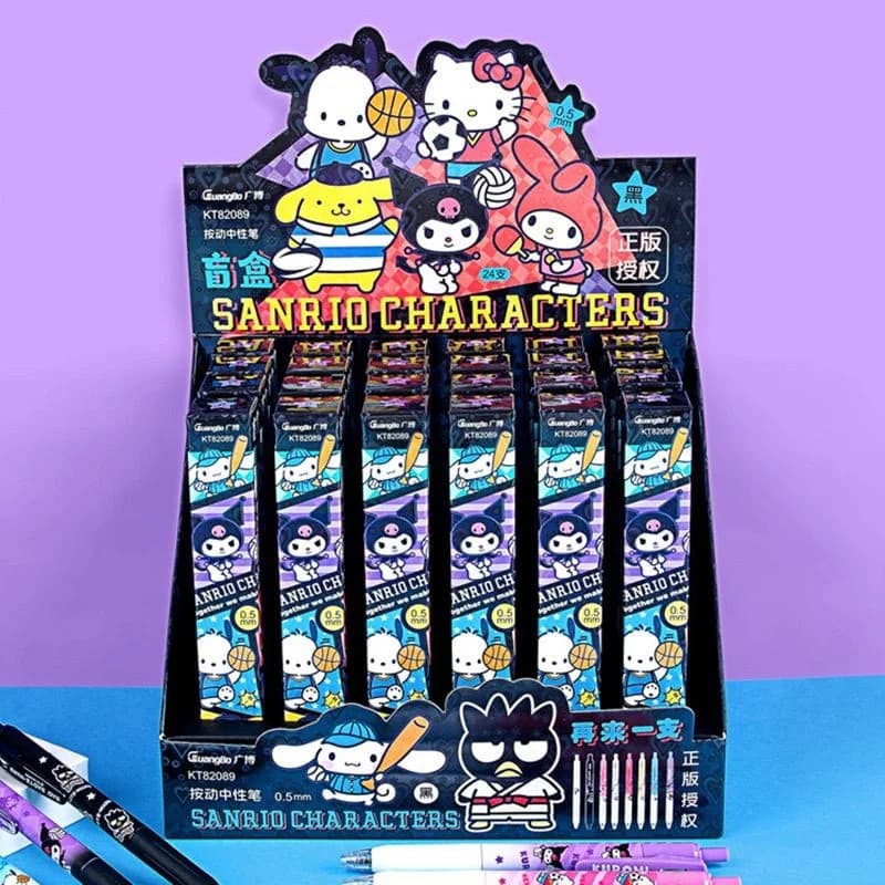 24 Pezzi/Lotto Penne Gel a Pressione Kawaii Sanrio Melody Kuromi Cinnamoroll Kitty, Carine Penne Neutre con Inchiostro Nero 0.5mm, Forniture per Ufficio e Scuola