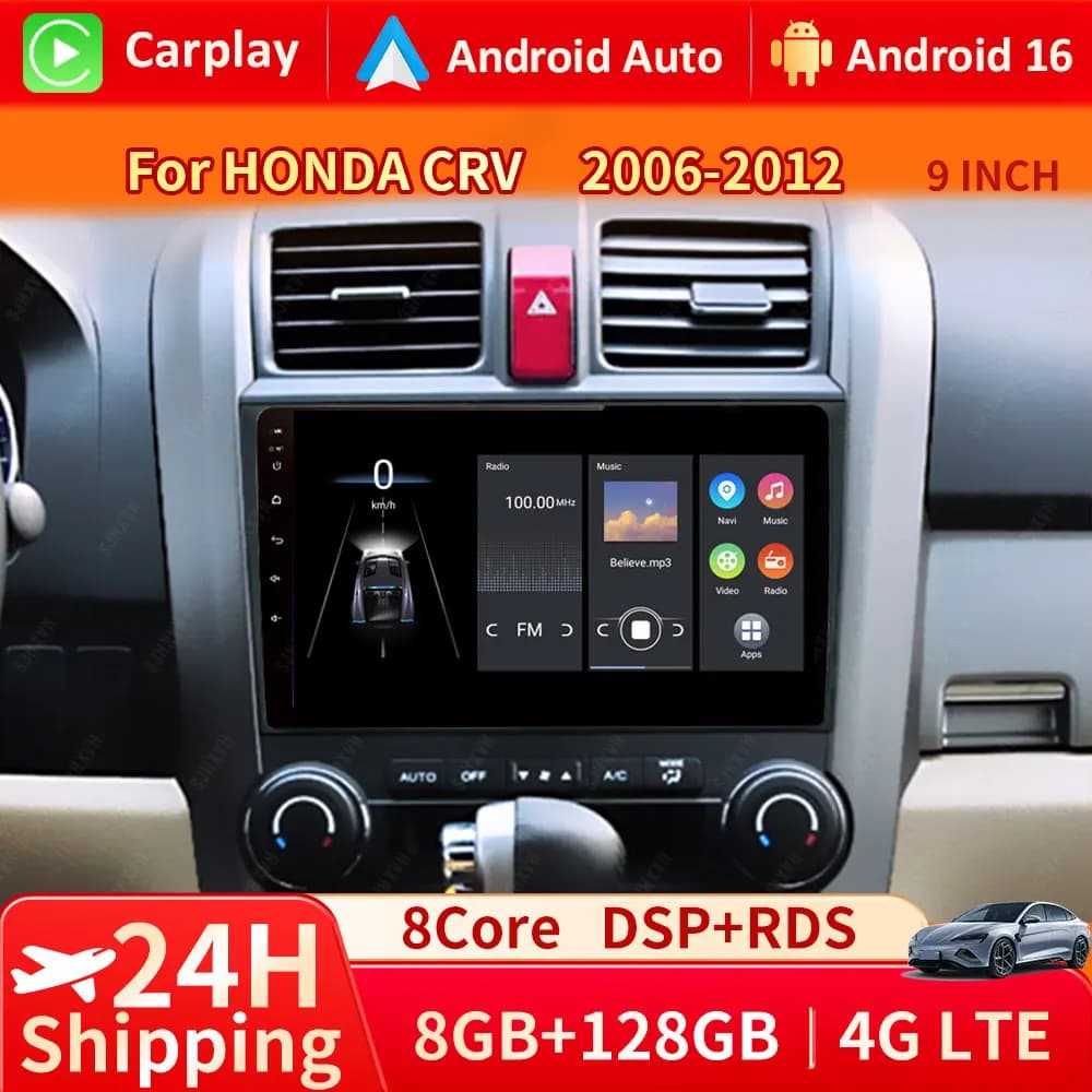 Android 16 car For Honda CR-V 3 RE CRV 2007-2011 Multimedia Vide auto Player Stereo DSP Carplay Navigation GPS 4G WIFI