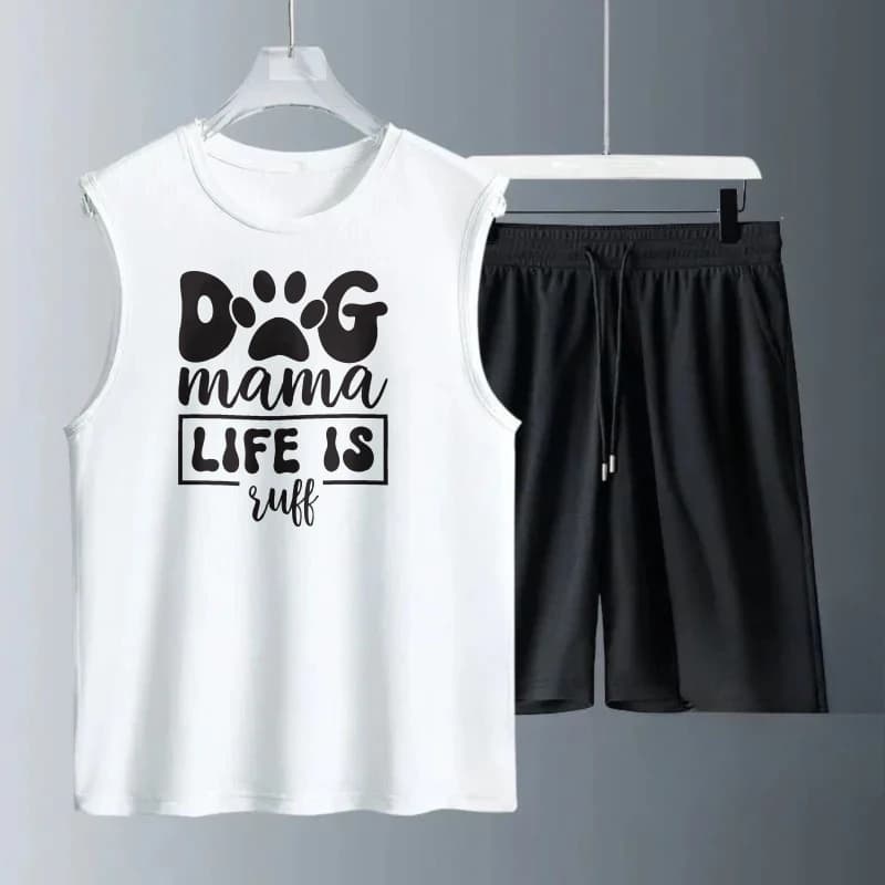 Gilet da uomo Completo estivo senza maniche stampato Dog Mama canotte + pantaloncini abbigliamento sportivo da uomo set da due pezzi Abbigliamento ad asciugatura rapida