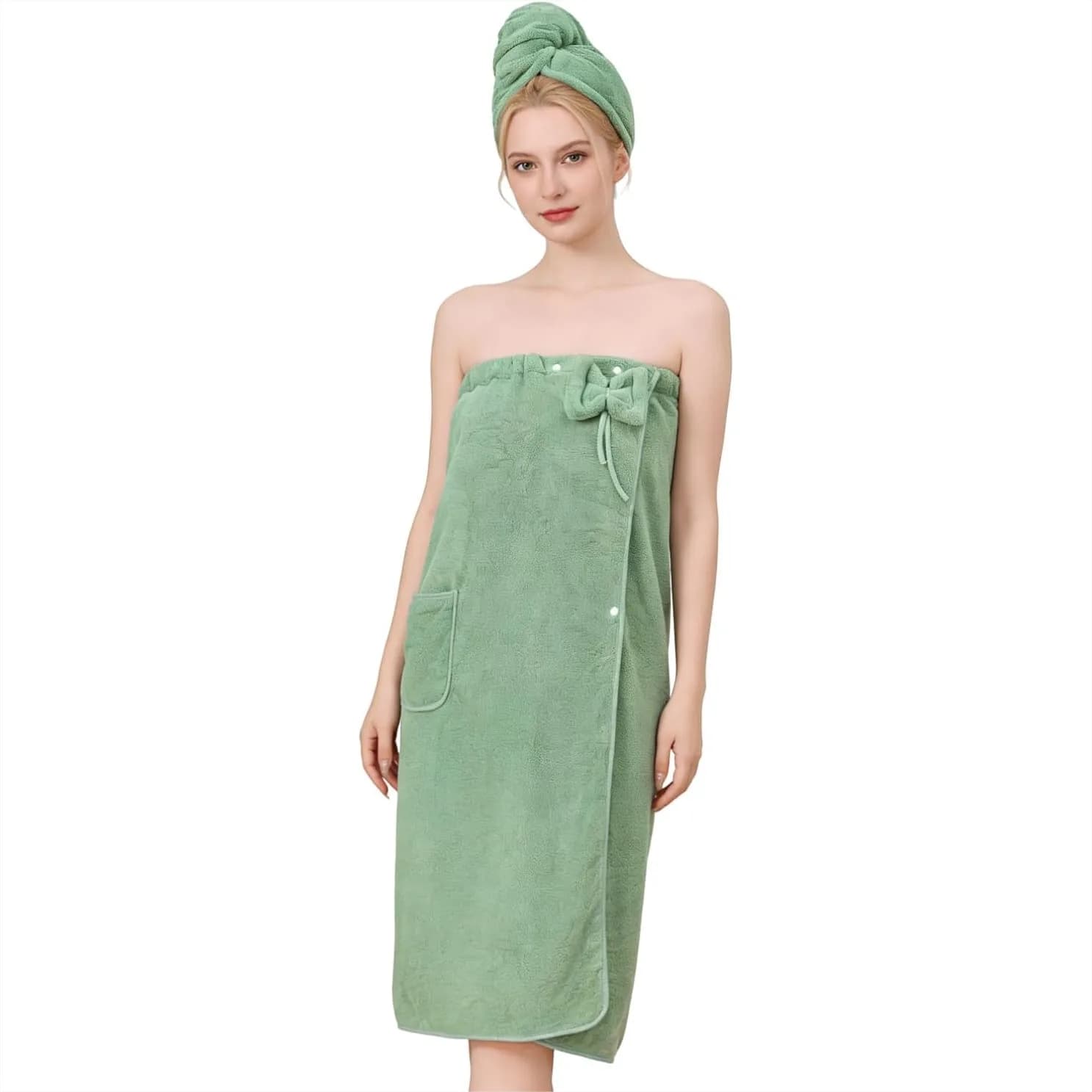 Full Length Towel Wrap for Women with Soft Plush Fabric, Lightweight Bath Robe for After Shower