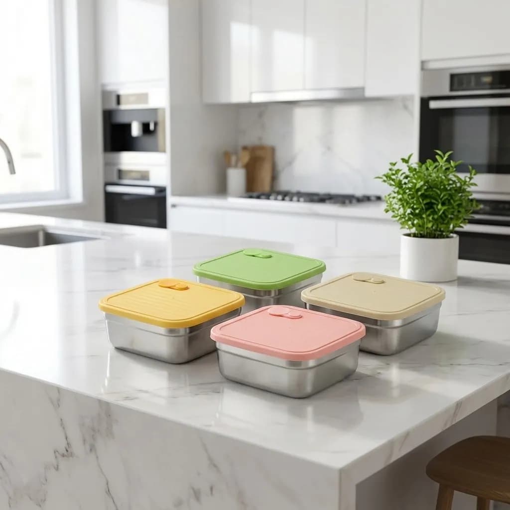 Contenitore per Alimenti da Frigorifero con Coperchio, Scatola Sigillata Impilabile per Mantenere la Freschezza, Adatta al Microonde, Lunch Box in Acciaio Inox 304