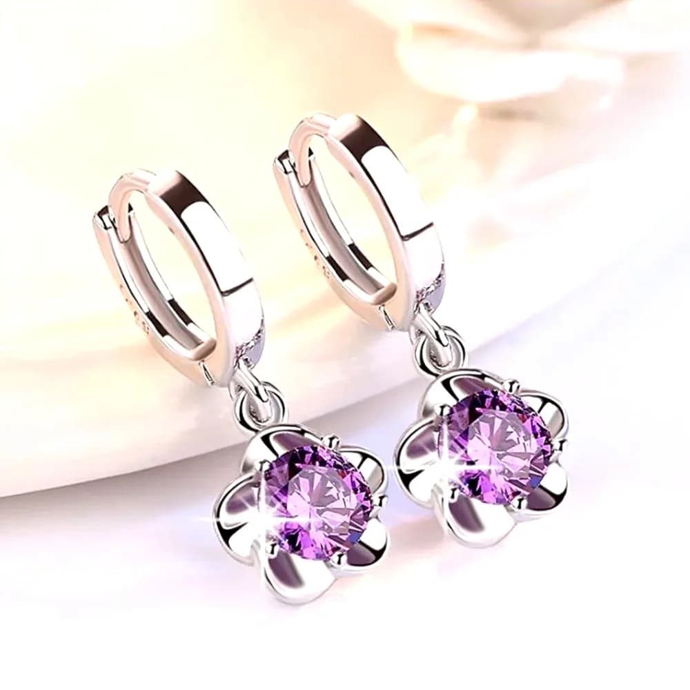 925 Sterling Silver Earrings Jewelry High Quality Retro Simple Pattern Purple White Zircon Earrings Hot Sale