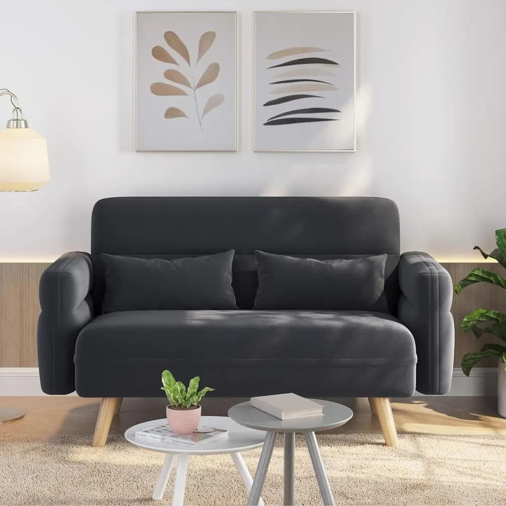 Divanetto Compatto a 2 Posti con Cuscini Lombari, Ideale per Soggiorni, Piccoli Spazi, Dormitori e Camere da Letto, in Grigio