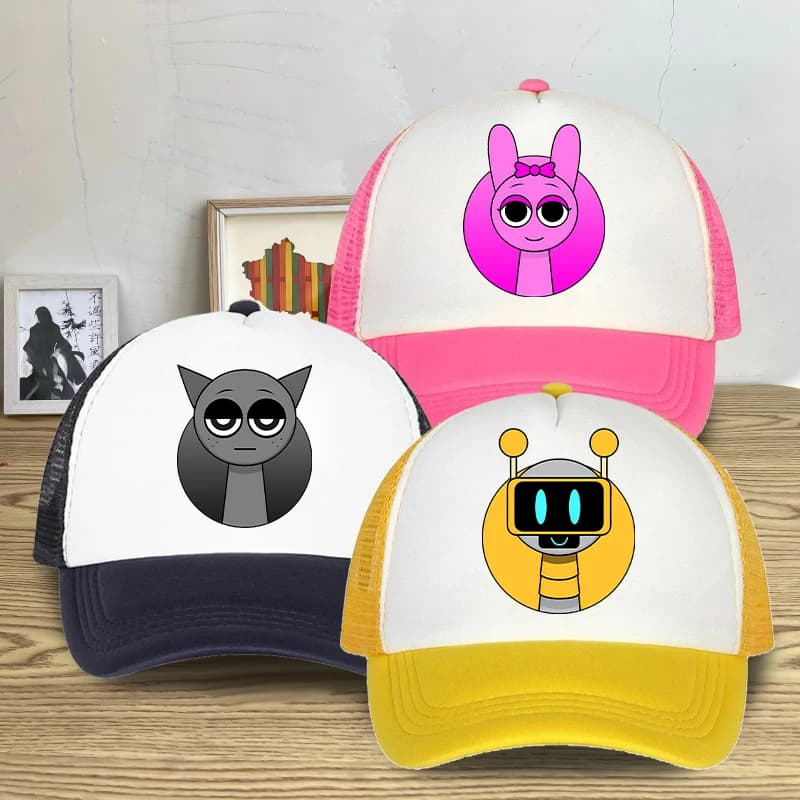Sprunki Berretto da baseball in rete estiva Ragazzi Ragazze Moda Casual Traspirante Unisex Street Hip Hop Trucker Caps Cappelli con visiera simpatico cartone animato