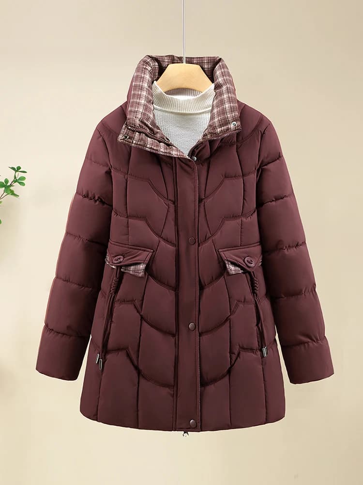 Giacca in Piumino e Cotone da Donna, Lunghezza Media, Stile Coreano, Cappotto Largo Imbottito, Caldo per l'Inverno, con Fodera Interna in Fibra di Poliestere e Cerniera Lunga