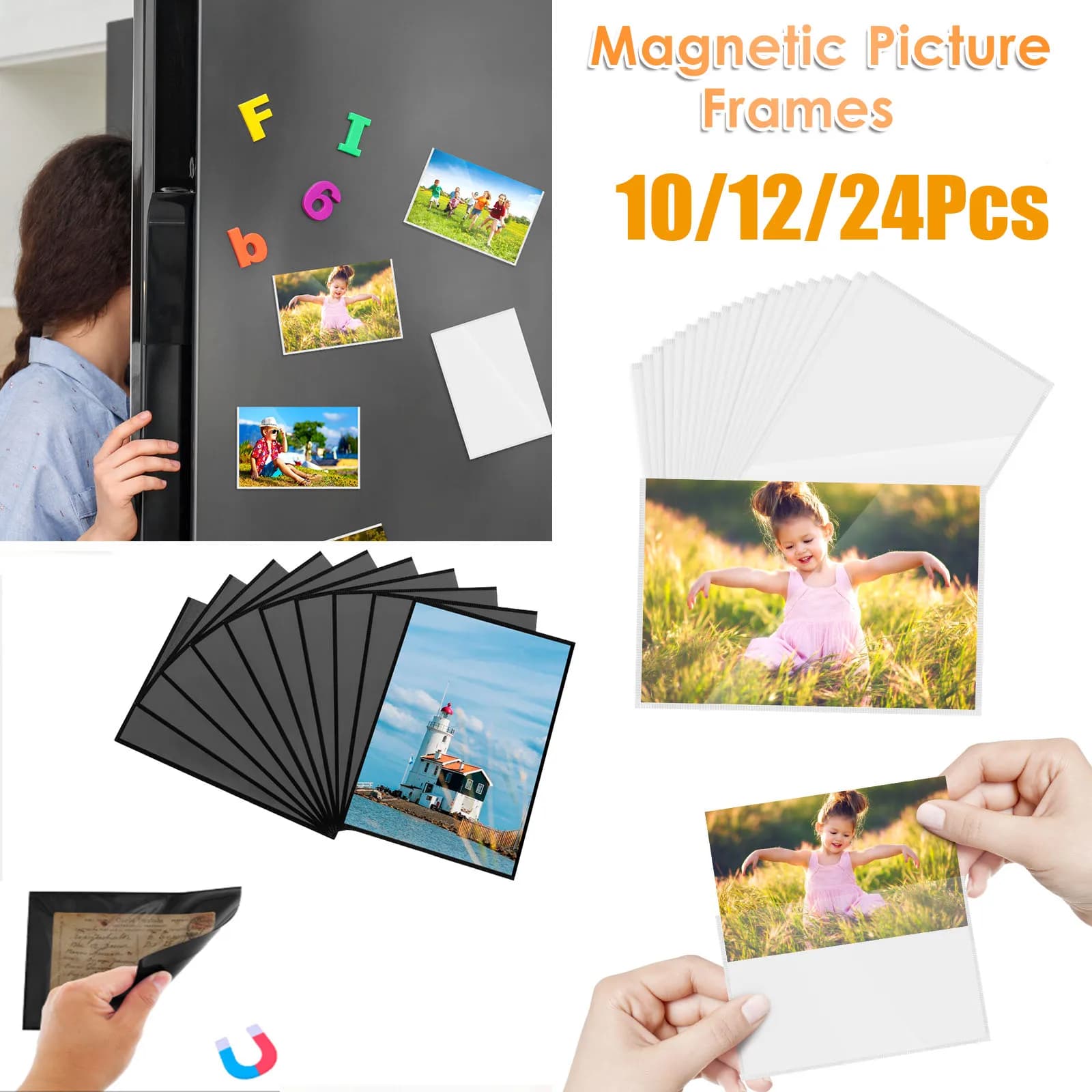 Cornici magnetiche Tasche per cornici magnetiche Porta carte postali Decorazioni per frigorifero, frigorifero, armadietti, armadietti per ufficio