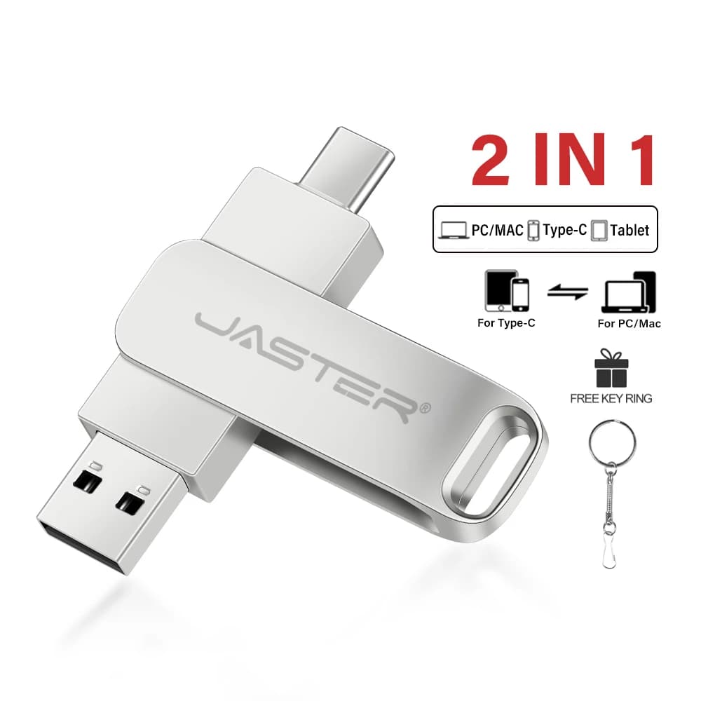 Chiavette USB di tipo C 128GB in metallo 2 in 1 Pen drive 64GB Memory stick multifunzionale con catena 32GB U disk per smartphone