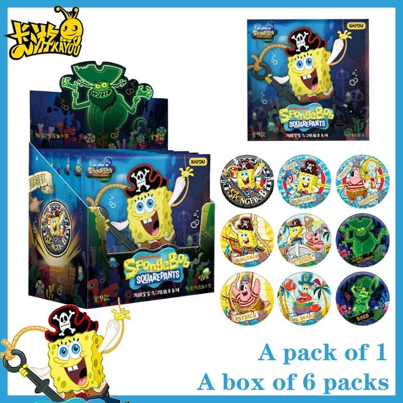 KAYOU SpongeBob SquarePants Serie Badge Avventura nel Mare Profondo Vol.1 Collezione Badge in Latta Carte Anime Regalo per Bambini