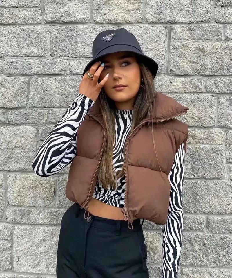 Cropped Puffer Vest for Women Zip Up Stand Collar Sleeveless Lightweight Padded Puffer Quilted Waistcoat Winter Warm Coat Jacket