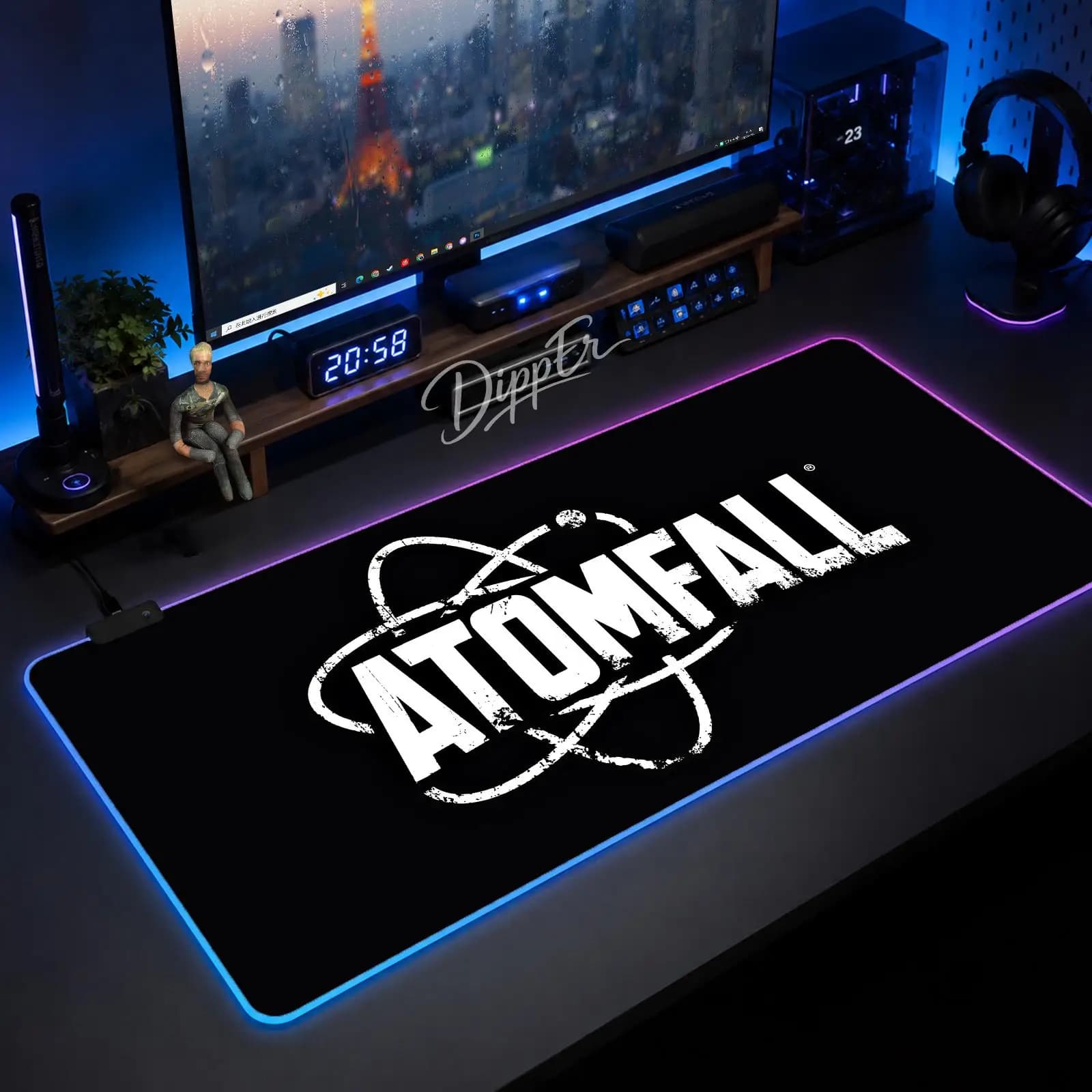 Tappetino per mouse Game Atomfall di grandi dimensioni, tappetino da tavolo luminoso a LED XXL, tappetino in gomma antiscivolo per gaming con retroilluminazione