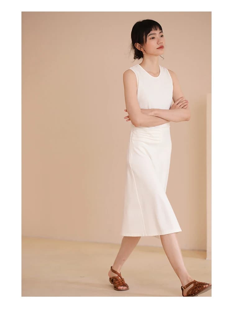 Elegant High Waist Pleated Sleeveless Commute Dress for Ladies Summer New Style Korean Version Hacikis Miss Haizi Dress
