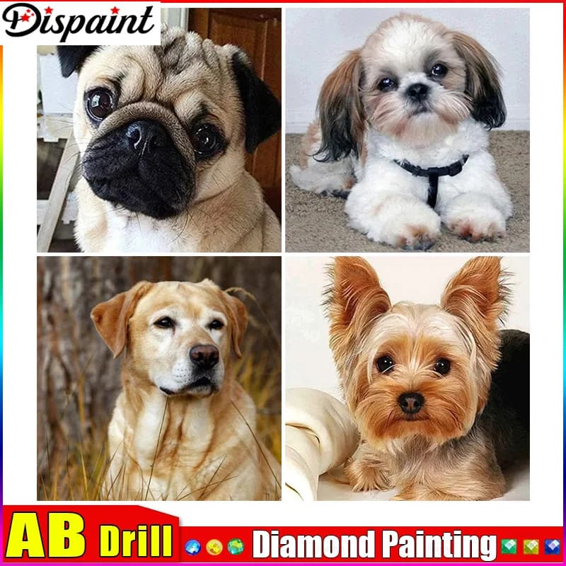 Dispaint AB Full Diamond "Dog Animal" DIY 5D Diamond Painting Cross Stitch Home Decor Picture Of Rhinestone Handmade