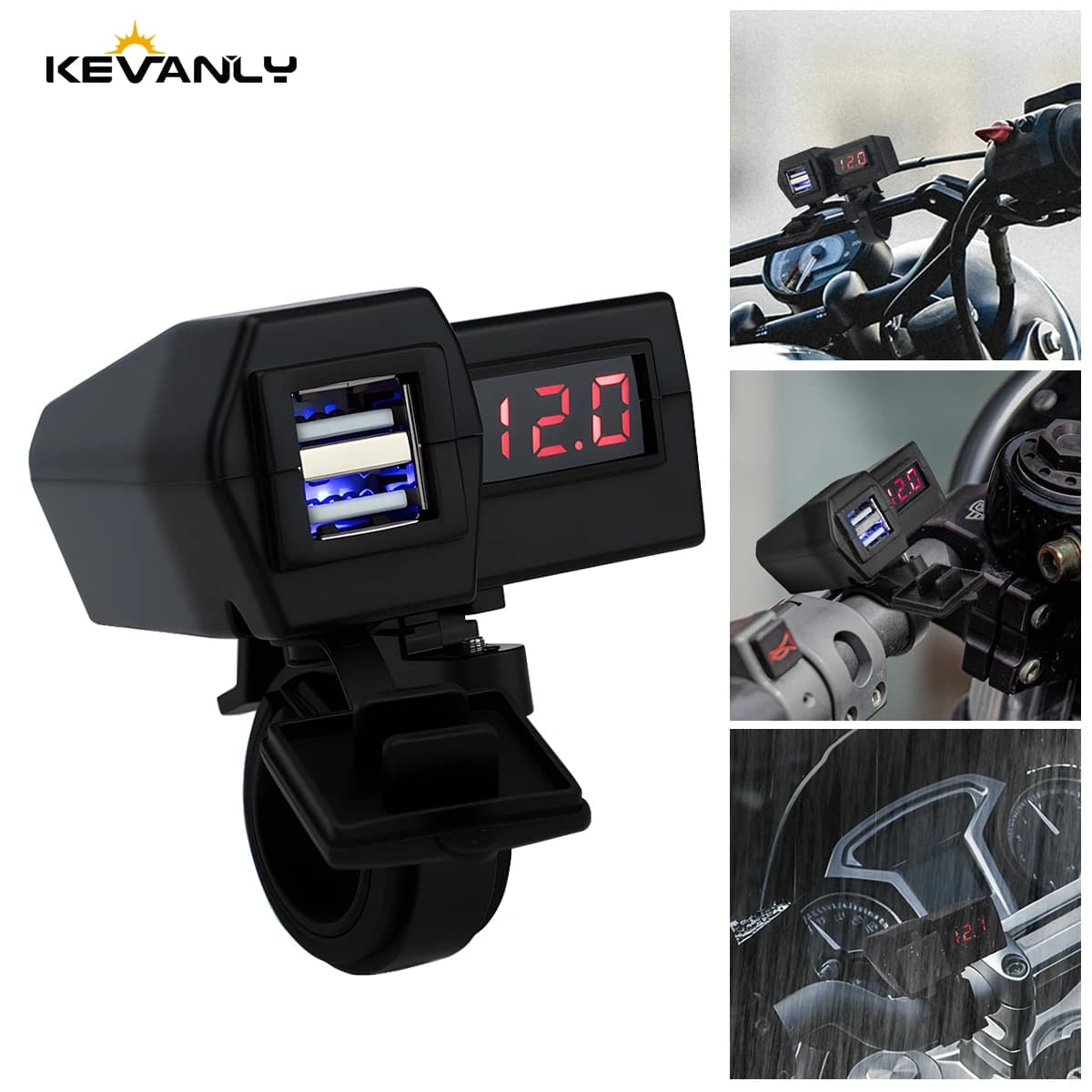 Caricatore USB Rapido per Moto, Stile Manubrio, Doppia Presa USB con Interruttore e Voltmetro, Impermeabile, Adattatore di Alimentazione 12V per Telefono