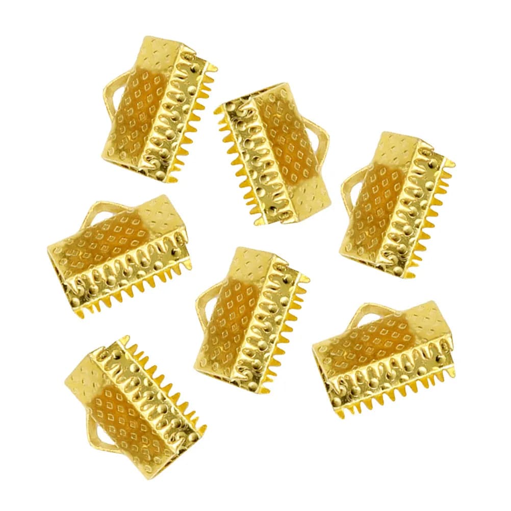 100Pcs Plated Metal Ribbon Ends 1.3cm Textured Crimp End Clamps for DIY Jewelry Making Necklace Choker Bracelet Cord Ends