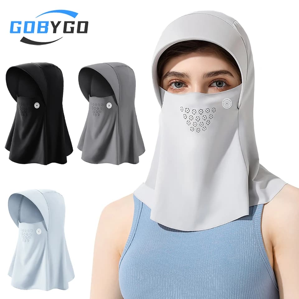GOBYGO UPF50+ Summer Solar Protection with Breathable Frosted Silk Cap for Exterior, Cover and Cover with Openable Hole for Hair, Unisex