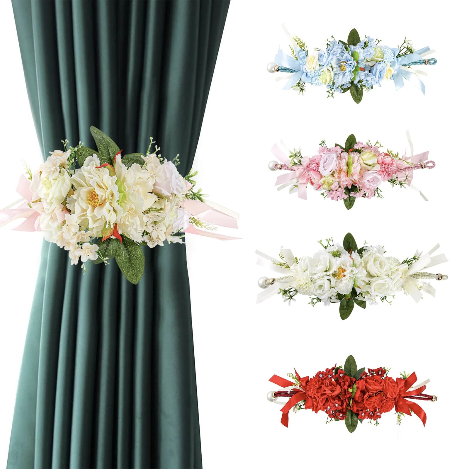 Eleganti Fermacurtain con Fiori Artificiali, Supporti per Tende con Fiori Simulati, Decorazioni Floreali per Matrimoni