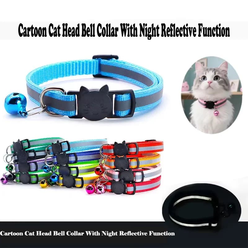 Colorful Reflective Adjustable Cat And Small Dogs Collar With Bell Lightweight Safety Warning Collar For Kitten Puppy Pet Supply