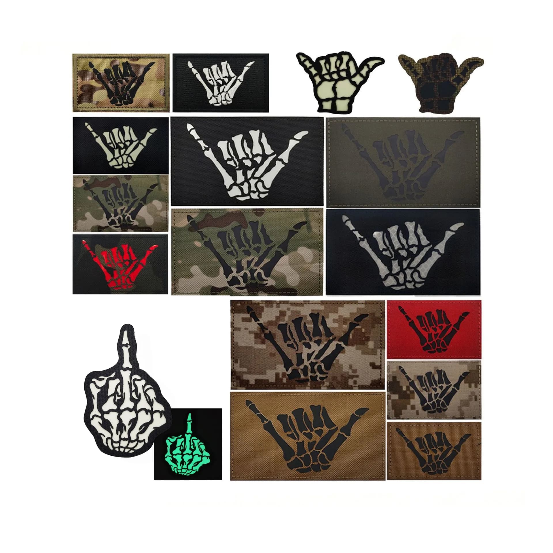 1 pz Patch Tattico a Forma di Teschio con Dita, Riflettente IR a Infrarossi, Distintivo da Esterno con Chiusura a Strappo per Zaino, Gilet e Abbigliamento