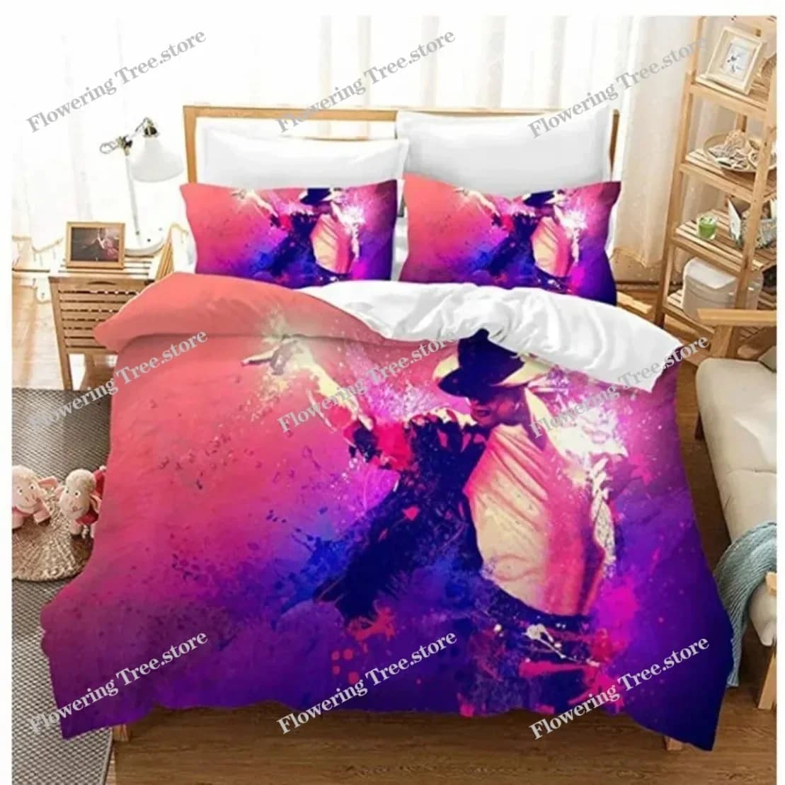 Set di biancheria da letto Michael Jackson con stampa 3D, copripiumino e federa, biancheria da letto con motivo musicale, per adulti e ragazzi, decorazione per la camera da letto