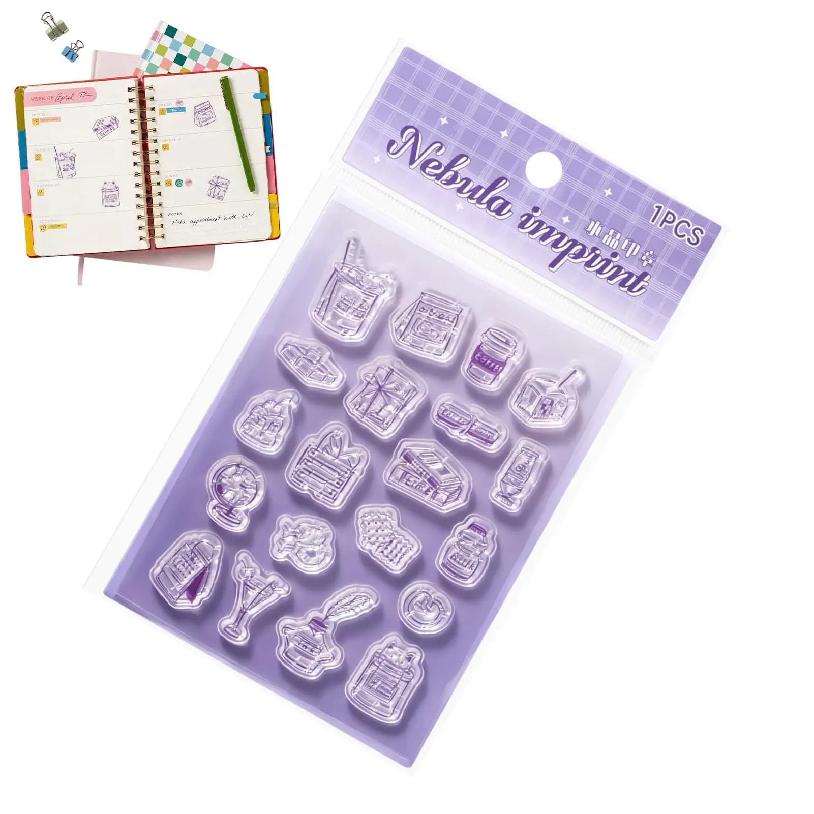 Timbri per Planner Trasparenti con Manico in Acrilico a Tema Cartone Animato, Decorazioni per Diari di Lettura, Forniture per la Creazione di Libri, Rilegatura, Quaderni e Schede per Planner