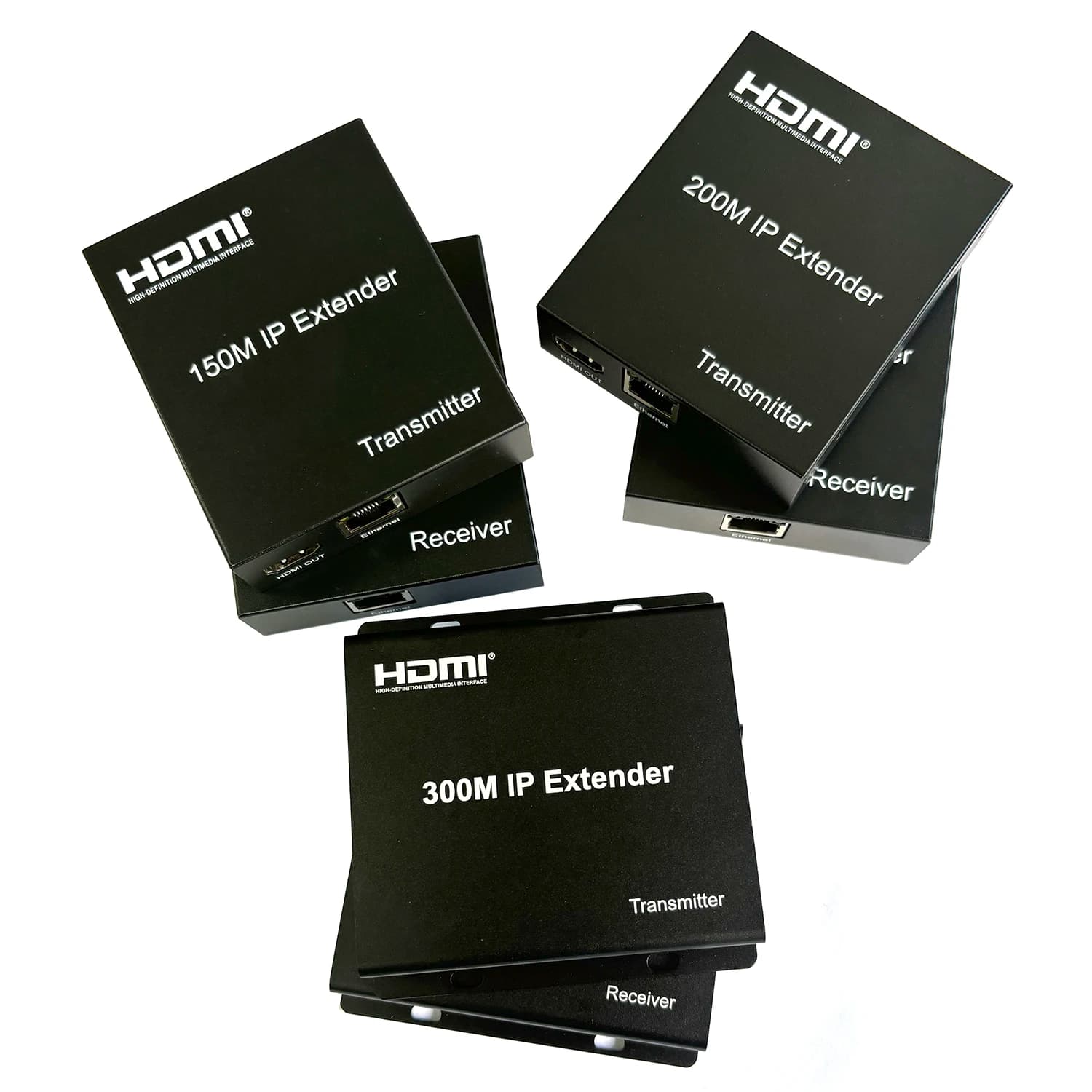 IP extender from 150 m 200 m 300 M via RJ45 Cat6 cable HDMI Ethernet extender Transmitter and 1080p video receiver for PC TV