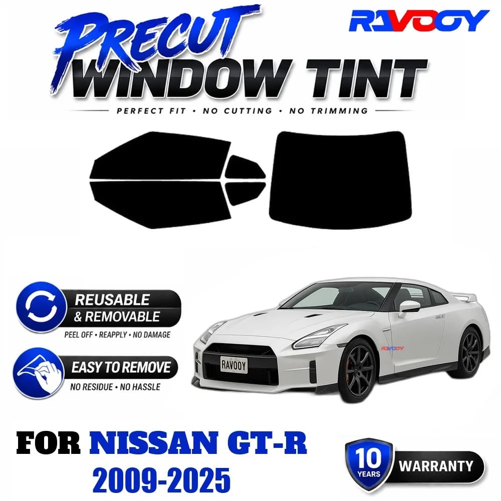 RAVOOY Precut Window Tint, Reusable Removable EPU Film, Custom Fit for Nissan GT-R 2009-2025, UV Heat Protection