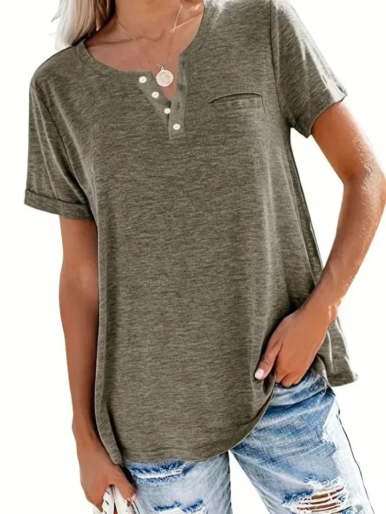 Plus Size 1XL-8XL Moda donna Estate Nuovo stile Top larghi Donna Casual scollo a V manica corta tasca T-shirt
