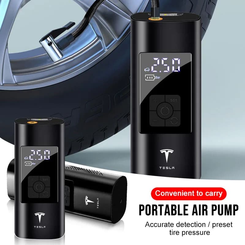 Pompa di gonfiaggio portatile per auto, pompa ad aria ricaricabile, tappi per gonfiaggio pneumatici per Tesla Model 3 / Y 2022 2021, contenitore per console centrale
