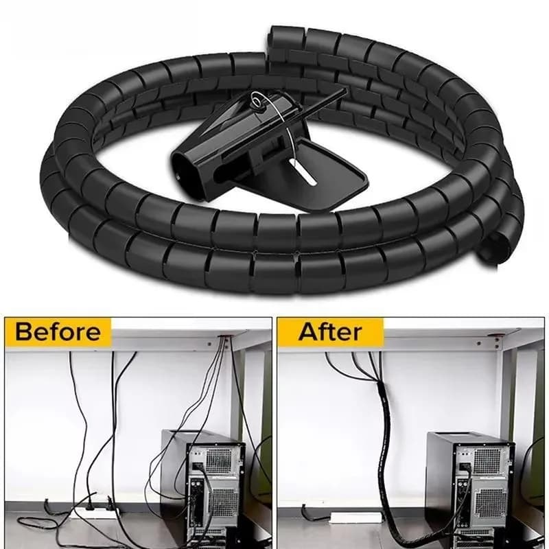 2M/1M Cavo Nero Protezione del Cavo Organizzatore del Cavo Gestione Tubo Flessibile Wire Wrap Linea Tubo A Spirale Cavo per Ufficio Copertura del Manicotto