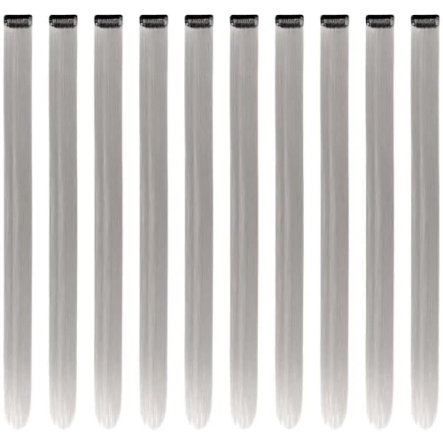Grey Hair Extensions Clip in 10 Pieces Synthetic
